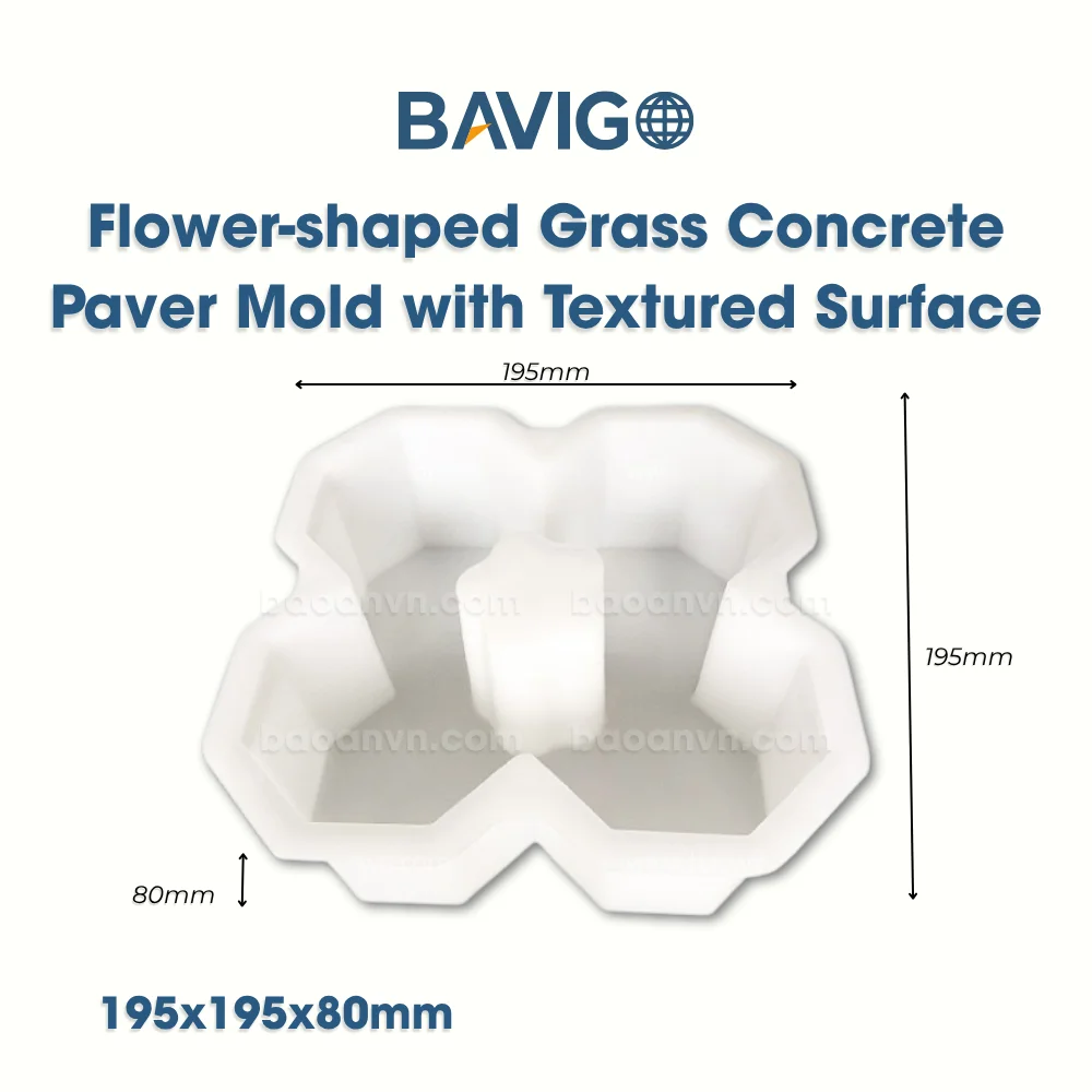 Flower-shaped grass concrete pave mold with textured surface 004062 02
