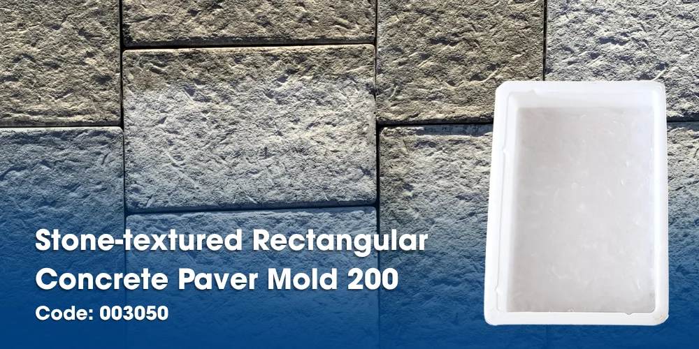 Stone-textured rectangular concrete paver mold 200 003050 04