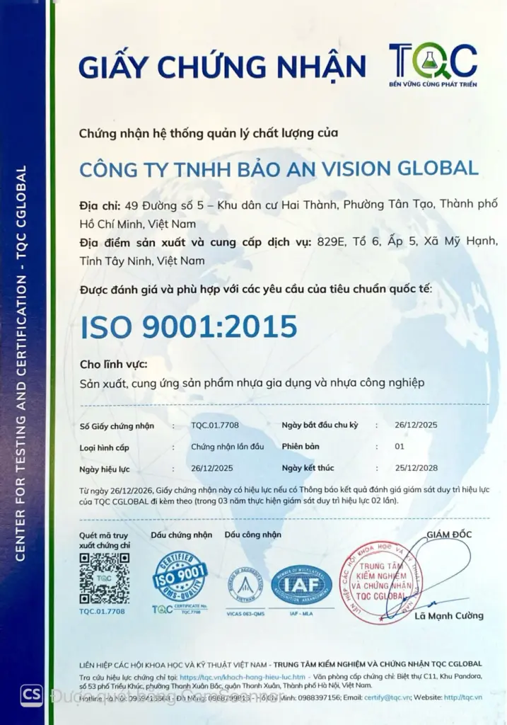 Giấy chứng nhận ISO 9001:2015 – Bảo An Vision Global